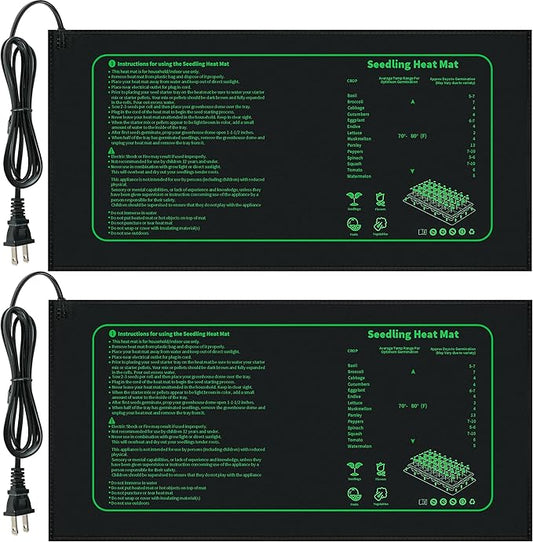 Seedling Heat Mat for Seed Starting,10" x 20.75" Waterproof Heating Pad for Indoor Plants Germination (Black 2 Pack)