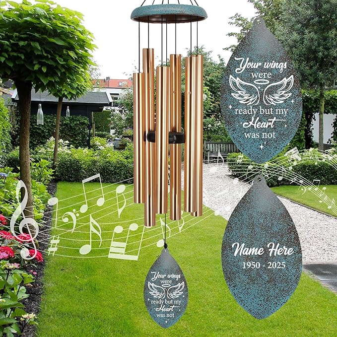 ASTARIN Personalized Memorial Wind Chimes, Angel Wings Sympathy Gifts Wind Chime for Loss of Loved Mom/Dad, Commemorative Windchime for Condolences/Funeral