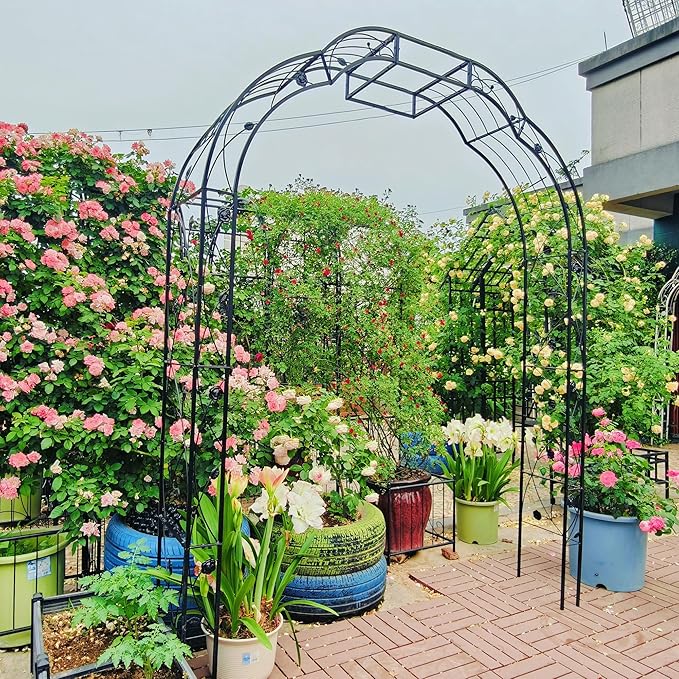 Metal Garden Arch 98.4" H Garden Arbor Trellis for Outdoor Climbing Plants Support Rose Lawn Tall Super Large Event Arch(XL, Black)