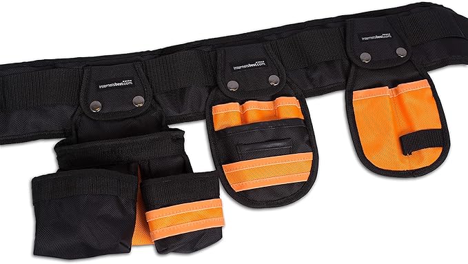 Internet’s Best Tool Belt Carpenter Apron - 10 Pockets - Quick Release Work Belt with Utility Pouch - Handyman Rig - Removable Bags
