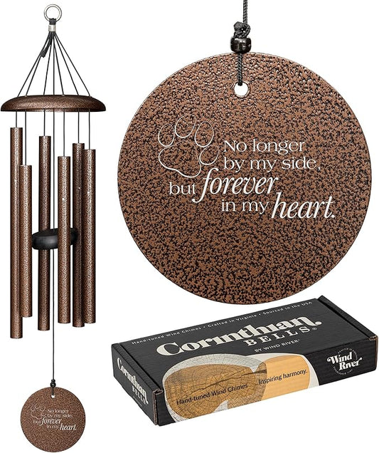 Corinthian Bells 27" Pet Memorial Wind Chime – Copper Vein – Engraved “Forever in My Heart” Pawprint – Soothing Outdoor Chime for Dog or Cat Loss, Sympathy & Remembrance Gift
