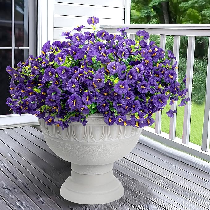 Artificial Flowers for Outdoor Indoor Garden Home Decoration, Faux Flower Daisy with Eucalyptus Leaves Fake Plants Greenery Boxwood Porch Patio, 12 Bundles