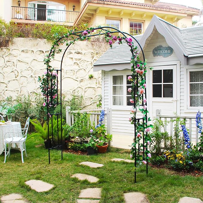7.9 Ft H x 5.9 Ft W Garden Arch for Climbing Vines Lightweight Metal+PE Coated Arbor Archway Trellis Flower Frame Plants Vine Frame Rose Support Outdoor Easy to Assemble, Black