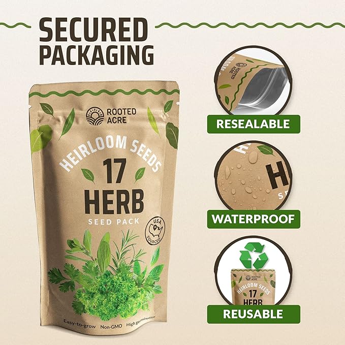 17 Herb Culinary Seed Vault – 5200+ Heirloom Seeds for Indoor/Outdoor or Hydroponic Gardens – High Germination | Cilantro, Mint, Chives, Basil, Parsley & More