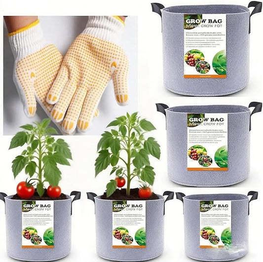 Grow Bags,Gallon Pot,Gallon Grow Bag,Fabric Plant Vegetable Pots with Handles,2-12 Nursery Pot Gallon Grow Bags with 1 Non-Slip Gardening Gloves,5pcs(7 Gallon)