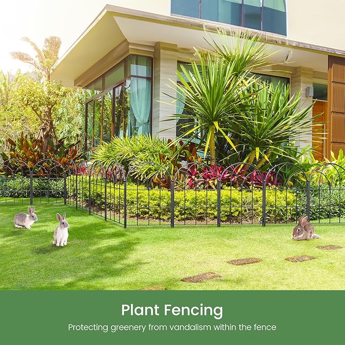 Black Garden Fences Animal Barrier, 12.55"*16.48" Garden Border Fencing, Rustproof Metal No Dig Fence for Dogs, Outdoor Fence, Dog Fencing for Patio, Flower Bed, Farm (Medium 10 Pcs)