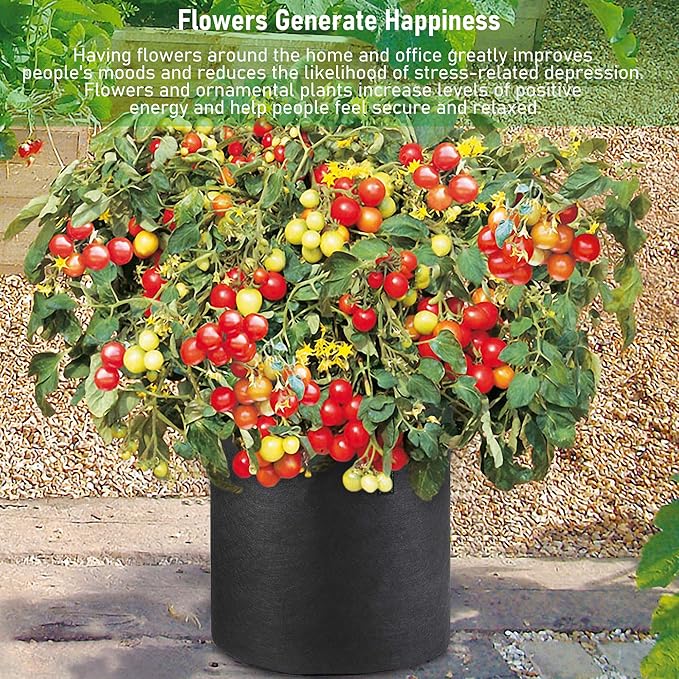10 US Gallon 6 Pack Tall Grow Bags for Vegetables, Heavy Duty Nonwoven Aeration Fabric Deep Grow Pots with Handles