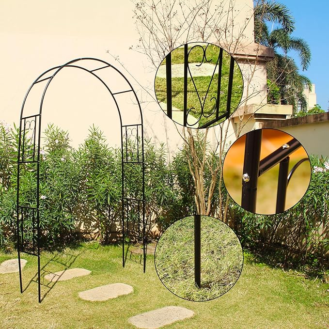 6.9ft H X 4.1ft W Metal Garden Arch Trellis, Garden Arbor for Climbing Plants, Wedding Arch Arbor for Lawn, Party, Backyard Decoration, Black