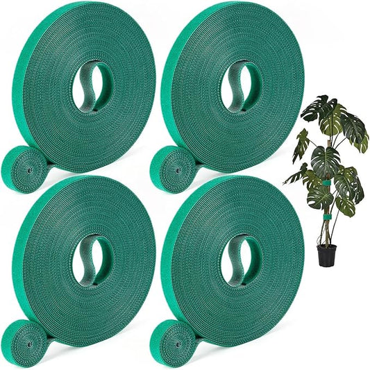 4 Roll Plant Tape Garden Ties, 131 Ft Green Plant Ties for Climbing Plants, 1/2" Adjustable Twist Ties for Plants Support, Reusable Nylon Gardening Tape for Growing, Home, Office