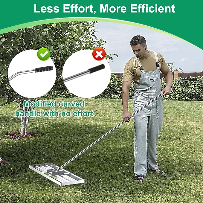 Lawn Leveling Rake, Lawn Leveler Tool with 6.5ft Handle Rakes, 304Stainless Steel Yard Leveling Rake, Heavy Duty Soil Leveling Rakes for Backyard, Garden, Farm, Pasture (35x10inch-6.5FT)