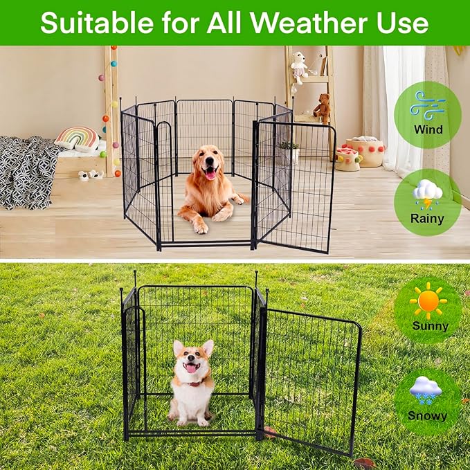 Tall Garden Fence and Borders,Wide Gate Low Threshold Fence Panels, 40in(H) 4 Panels Total 8.9 Ft(L) Animal Barrier Fence, Heavy Metal Dog Fence Outdoor for Yard