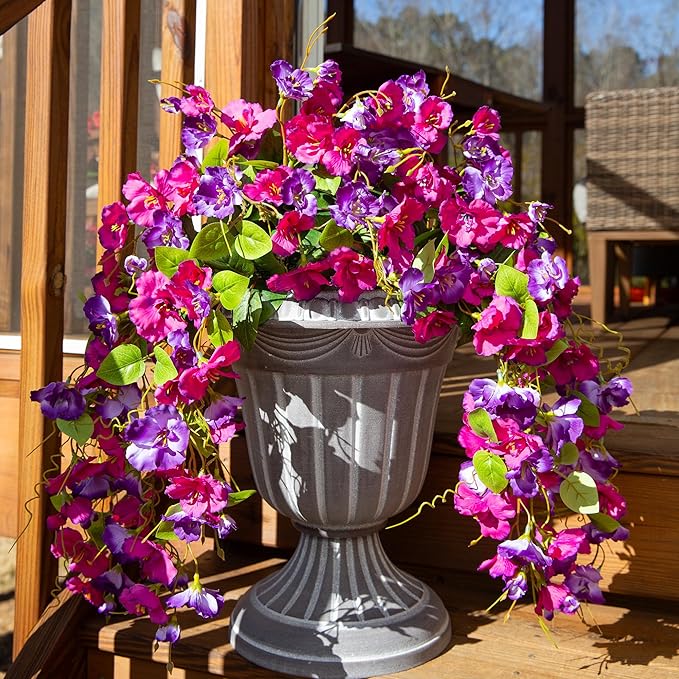 Artificial Hibiscus Fake Hanging Flowers Plants for Outdoors Spring Decoration, 2pcs Faux Silk Outside Hibiscus Long Trailing Vines Realistic UV Resistant for Front Door Planter Porch Patio Wedding
