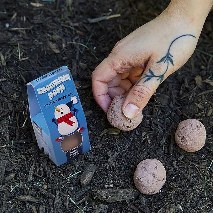 Modern Sprout Wildflower Seed Ball Poop - Christmas Gift - Non-GMO, Hand-Rolled Clay Seed Bombs with Wildflower Seeds - Plop Plant & Grow Gardening Gift Set for Kids & Adults (Jingle Plop - Pack of 3)