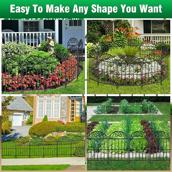 ADAVIN 24 Panels Collapsible Garden Fence Animal Barrier,26 Ft(L) x 24 in(H) Black Rustproof Metal Wire Panel Border for Dogs Rabbits, Flower Edging for Landscape Patio Yard Outdoor Decor, Arched