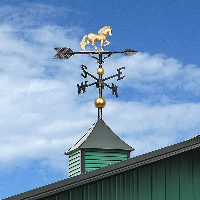 Montague Metal Products - Aluminum Deluxe 3D Horse Weathervane - Wind Vane Roof Metal Decor - Mount Included (4 to Choose from) - Hand Cast Aluminum (Gold)
