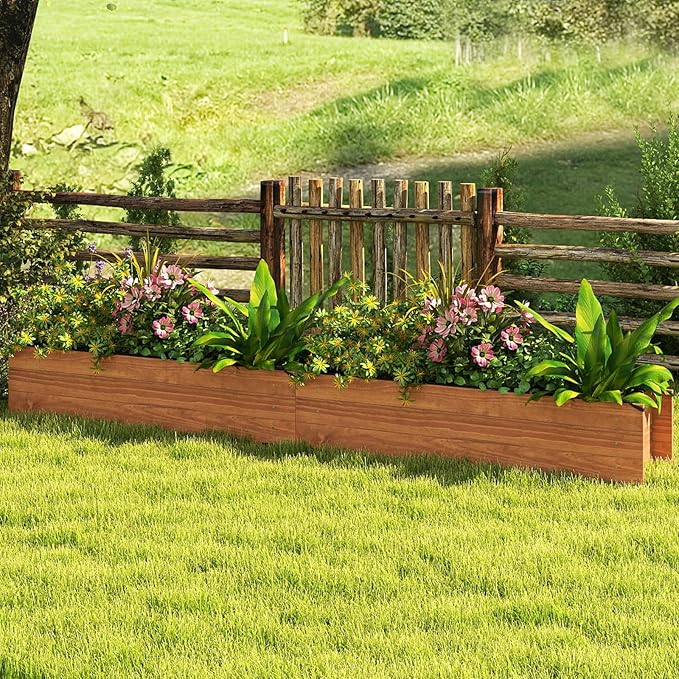S AFSTAR 2 Pieces Raised Garden Bed, 44" x 11" x 10" Wood Rectangle Planter Box with Drainage Holes, Water-Resistant Paint, Decorative Window Box, Outdoor Garden Bed for Fruit Vegetable Flower Herb