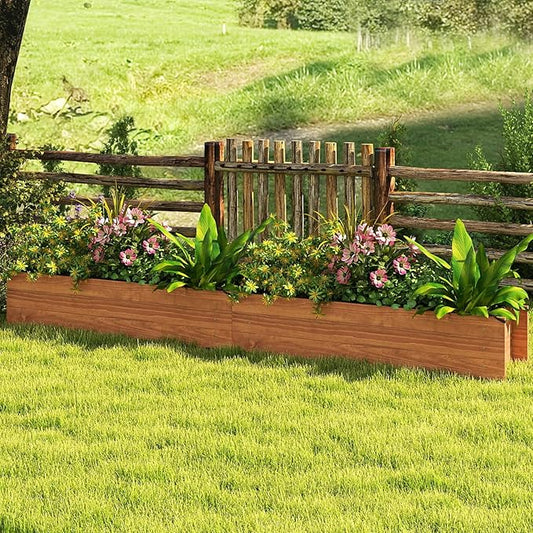 S AFSTAR 2 Pieces Raised Garden Bed, 44" x 11" x 10" Wood Rectangle Planter Box with Drainage Holes, Water-Resistant Paint, Decorative Window Box, Outdoor Garden Bed for Fruit Vegetable Flower Herb