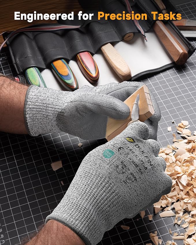DULFINE ANSI A3 Cut Resistant Work Gloves for Men and Women, PU Coated,Ideal for Woodworking, Glass Cutting, Construction, Cargo Handling, Car Repair(XX-Large)