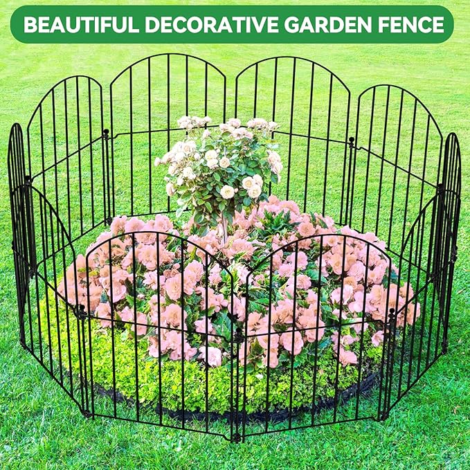 GOTGELIF 10 Pack 17in(H) X 10ft(L) Decorative Fence, Arched Fence - Easy to Disassemble & Install & No Dig Metal Garden Fence Border with 11 Metal Stake for Flower Bed, Landscape, Yard, Patio