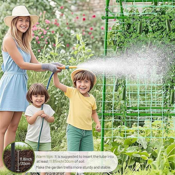 Extra Tall Metal Arch Trellis, 71X71 inch U-Shape Garden Trellis with Netting, Rust-Resistant PE Coated Steel Cucumber Trellis for Raised Bed, Vegetables, Fruits, Beans, Green