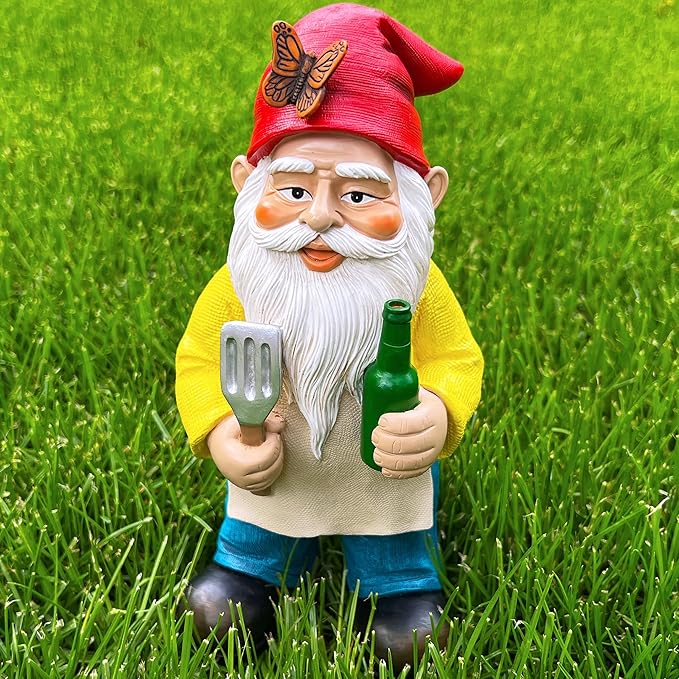 Mood Lab Garden Gnome - BBQ Chef Gnome - 9.45 Inch Tall Statue Lawn Garden Figurine - for Outdoor & House Decor