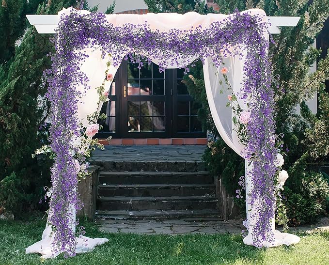 RECUTMS Artificial Hanging Plant 2Pcs 5.6Ft Fake Garland Plant Greenery Faux Ferns Leaves Ivy Garland for Home Indoor Outdoor Wedding Farmhouse Mantle Table Centerpiece Christmas Party Decor(Purple)