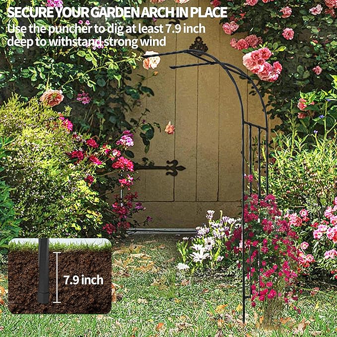 Half Garden Arch Trellis, Trellis Arch for Climbing Plants Outdoor, 7.9FT MetalGarden Arbor, Garden Trellises for Patio Lawn Backyard, Large Garden Archway Decoration Black 23.6" x 94.5in