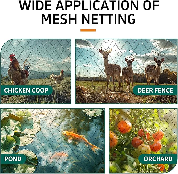 Black Garden Netting, 1.6" Mesh Net Poultry Netting, Heavy Duty Reusable Fence Net Protects Vegetable Plants, Fruit Trees, Chicken Coops from Birds and Other Animals, 50' x 50'