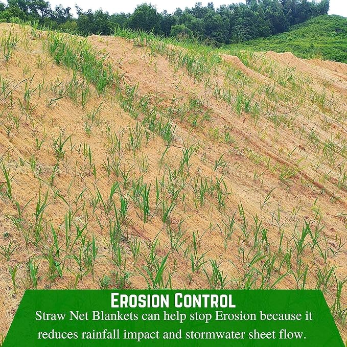 Farm Plastic Supply - Erosion Control Blanket - Straw Garden and Landscape Cover, Erosion Control Blanket, Straw Blanket, Erosion Control, Mulch, Slope Stabilizer, and Seed Protector (7' x 112.5')