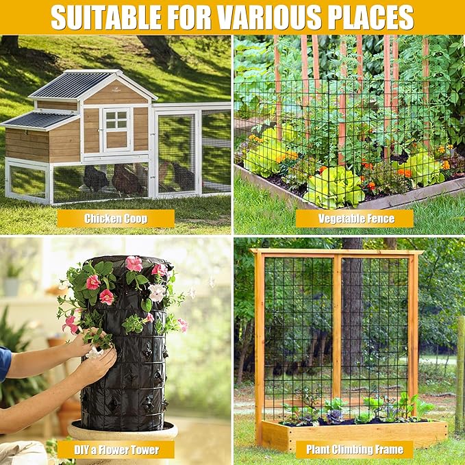 Black PVC Coated Welded Wire Fence, 24in(H) x100ft(L), 2 inch x 3 inch 16GA Garden Border Fence Roll, Vinyl Metal Chicken Wire Fencing Mesh Roll for Yard Vegetable Plant Protection Poultry Netting