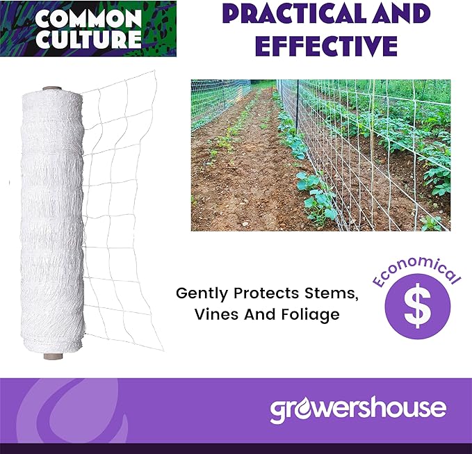 COMMON CULTURE Grow Strong Plant Trellis + Trojan Scissors - 6" Square Soft Mesh Nylon Trellis Netting Bulk Roll - Heavy-Duty Garden Netting for Plants - 5' x 350' - 1 Roll