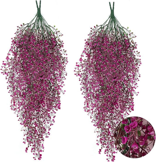 RECUTMS 4 pcs Hanging Fake Plants Flowers Artificial Decor Artificial Hanging Plants Fake Vines with Fake Flowers Fake Plants for Bedroom Aesthetic Wall Hanging Decoration（Fuchsia）