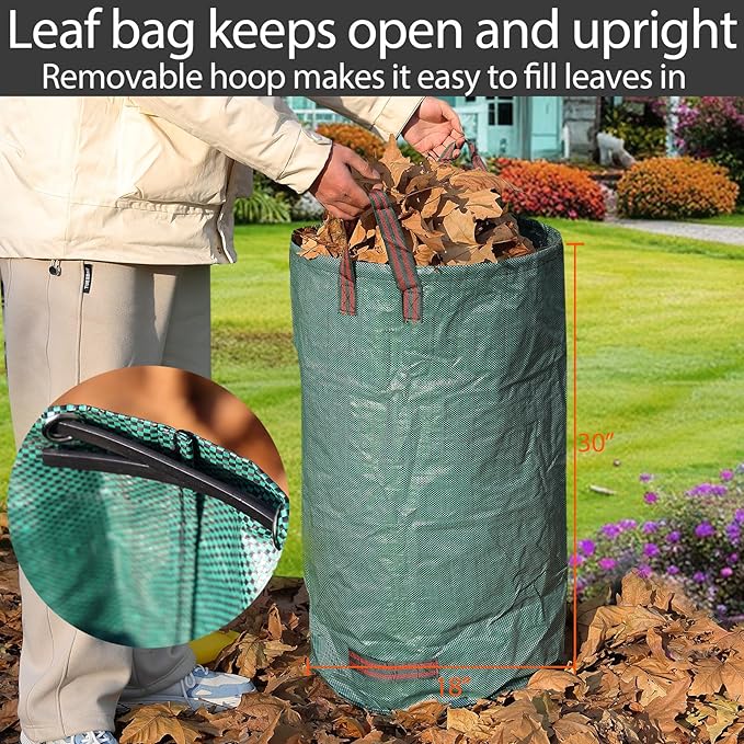 Rake for Leaves, 25 Tines 18" Wide Metal Rake with 32 Gallon Lawn and Leaf Bags & Leaf Scoops for Garden Adult Kids Lawn Shrub Yard Landscape Heavy Duty Long Handle 30-60