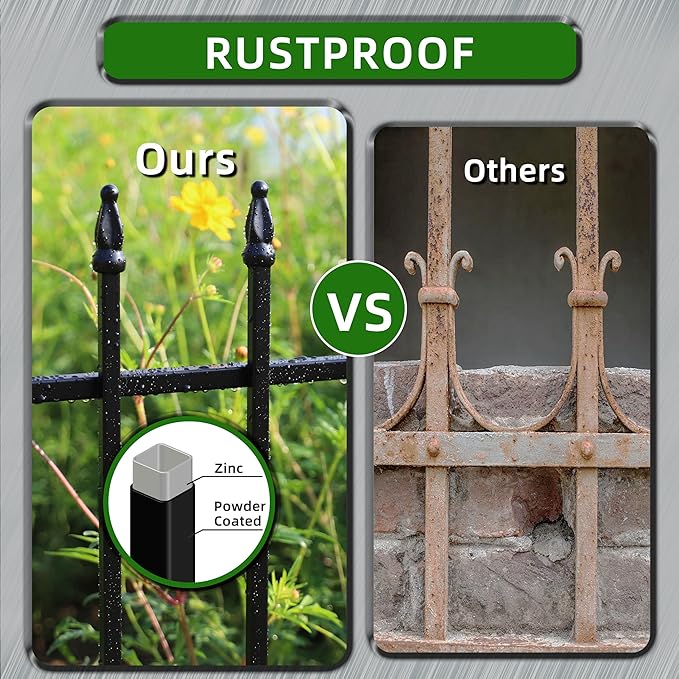 Decorative Metal Garden Fence 11in H x 6ft L, Small Border Fence Roman Column Deco, Garden Fencing for Flower Bed Lawn Landscape Outdoor, 5 Panels + 6 Stakes Black