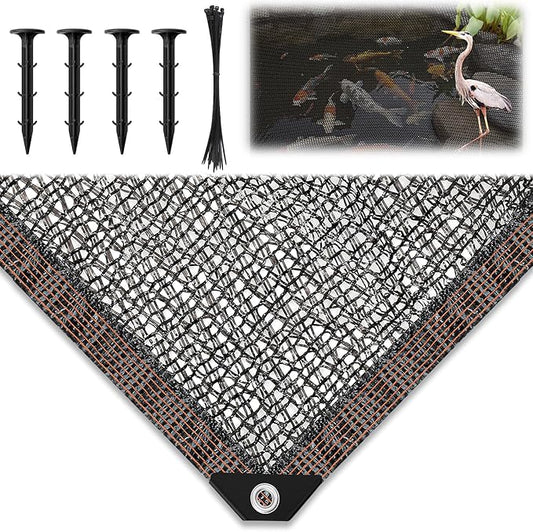 Koi Pond Netting Kit 19.7x19.7ft, Heavy-Duty Pe, Bird Deer Fence Netting, Durable Net Cover for Leaves, Protect Fish from Blue Heron Bird, Cat & Predator, Stakes & Ties Included