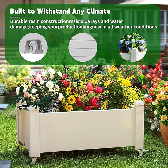 EasyUp Horticulture Garden Bed with Legs, Divisible Resin Planter Box for Backyard, Patio, Balcony, with 4 Legs, 4 Swivel Lockable Wheels(Ashen,30.04 * 17.72 * 17.56)