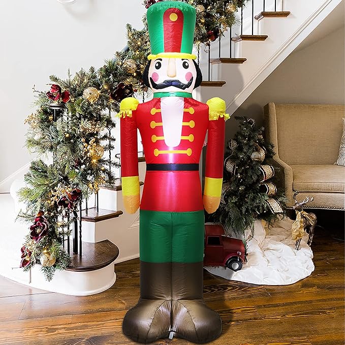 7 FT Christmas Inflatable Nutcracker Soldier Blow up with Build-in LED Lights, Cute Xmas Gift Box for Indoor, Outdoor, Party, Yard, Garden, Lawn Blow Up Holiday Decoration
