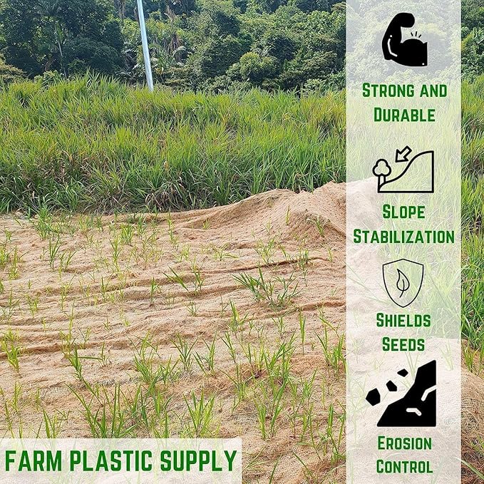 Farm Plastic Supply - Erosion Control Blanket - Straw Garden and Landscape Cover, Erosion Control Blanket, Straw Blanket, Erosion Control, Mulch, Slope Stabilizer, and Seed Protector (4' x 112.5')