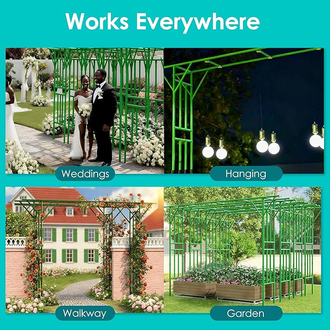 Flat Top Garden Arch Trellis 11FT x 9FT, Extra Large Garden Trellis for Climbing Plants Outdoor, 141.7in x 108in PE-Coated Metal Arbor Archway Trellis for Roses,Wisteria,Wedding,Patio Decoration Green