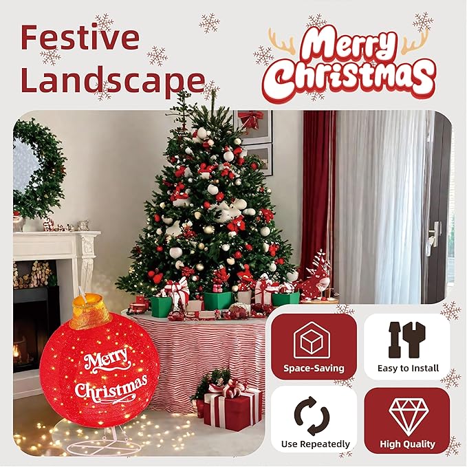 Lighted Pop-Up Outdoor Christmas Ornaments Set, Large Outdoor Christmas Decorations for Yard Lawn with 185 LED Lights & 8 Modes, with Reinforced Metal Base