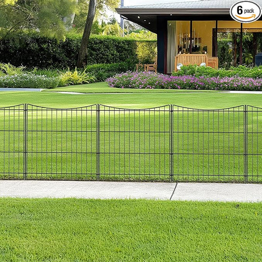 INJOPEXI Decorative Garden Fence 6 Panels 11.8ft(L)×24in(H) Garden Fences with 6 Panels Rustproof Metal Wire No Dig Temporary Animal Barrier Fencing Dog Fence for Yard Outdoor Patio - Without Gate