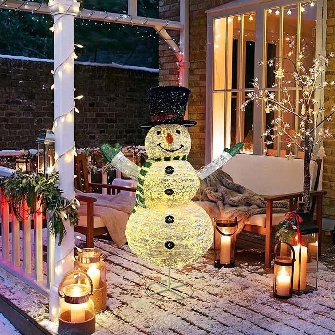 LED Lighted Christmas Snowman Decorations: JALUNIVERSAL TRI 48 Inch Collapsible Snowman Outdoor with 100 LED Lights Plug-in - for Holiday New Year Winter Garden Decor Xmas Home