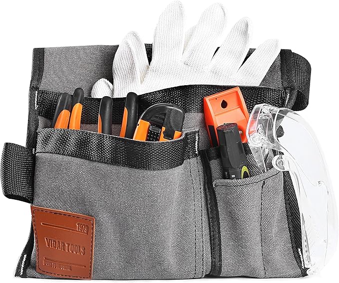 6-Pocket Single Side Tool Belt Pouch/Utility Belt Bag/Tool Apron for Carpenter/Gardening/Waist .Durable Canvas Construction.Comfortable Adjustable Belt.Light Weight (grey)