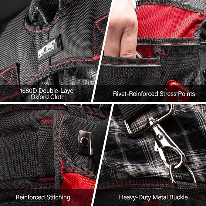 HAUTMEC Professional Tool Belt with Suspenders, 19 Pockets, Heavy-Duty 1680D Work Belt with Adjustable Padded Waist & Shoulder Support, Phone Pouch, Hammer & Tape Holder – HT0400