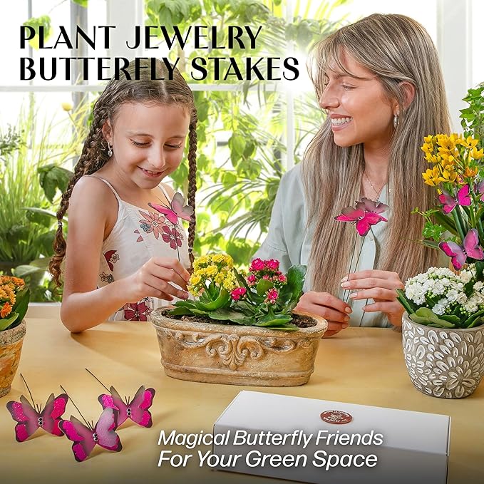 Handmade Pink Butterfly Garden Stakes Set of 7 - Decorative Outdoor & Indoor Plant Decor - Nature Lover Gift Idea by Air Aquarium Kushner