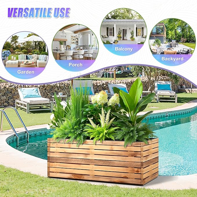 Tall Metal Planter, 15" W×16.3" H Large Rectangular Planter Box for Outdoor or Indoor, All-Weather Durable Plant Box with Drainage Holes & Removable Shelf for Patio, Porch, Garden, Trees, Flowers