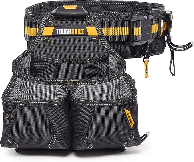 ToughBuilt ClipTech Series – 3-Piece Pro Framer Tool Belt Set, ClipTech™ Modular System with 2 Professional Pouches and Padded Belt, 1680D Heavy-Duty Construction (TB-CT-102-3P)