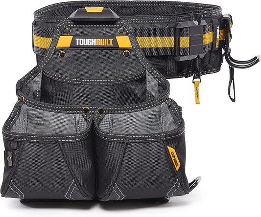 ToughBuilt ClipTech Series – 3-Piece Pro Framer Tool Belt Set, ClipTech™ Modular System with 2 Professional Pouches and Padded Belt, 1680D Heavy-Duty Construction (TB-CT-102-3P)