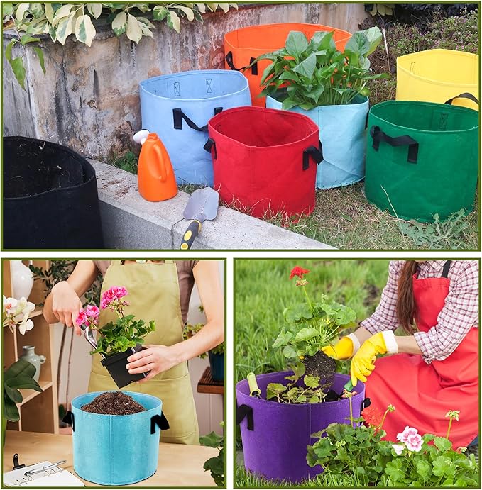5-Gallon Fabric Grow Bags (7 Pack of Mix Colors) with Handles for Potato Tomato Flower and Vegetables