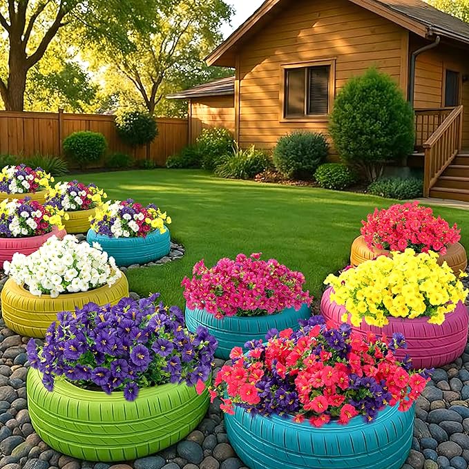 Artificial Flowers for Outdoor Indoor Garden Home Decoration, Faux Flower Daisy with Eucalyptus Leaves Fake Plants Greenery Boxwood Porch Patio, 12 Bundles